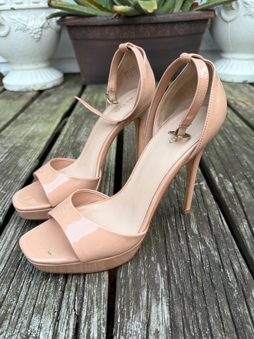 Aldo Blush Patent Platform Ankle-Strap Heels